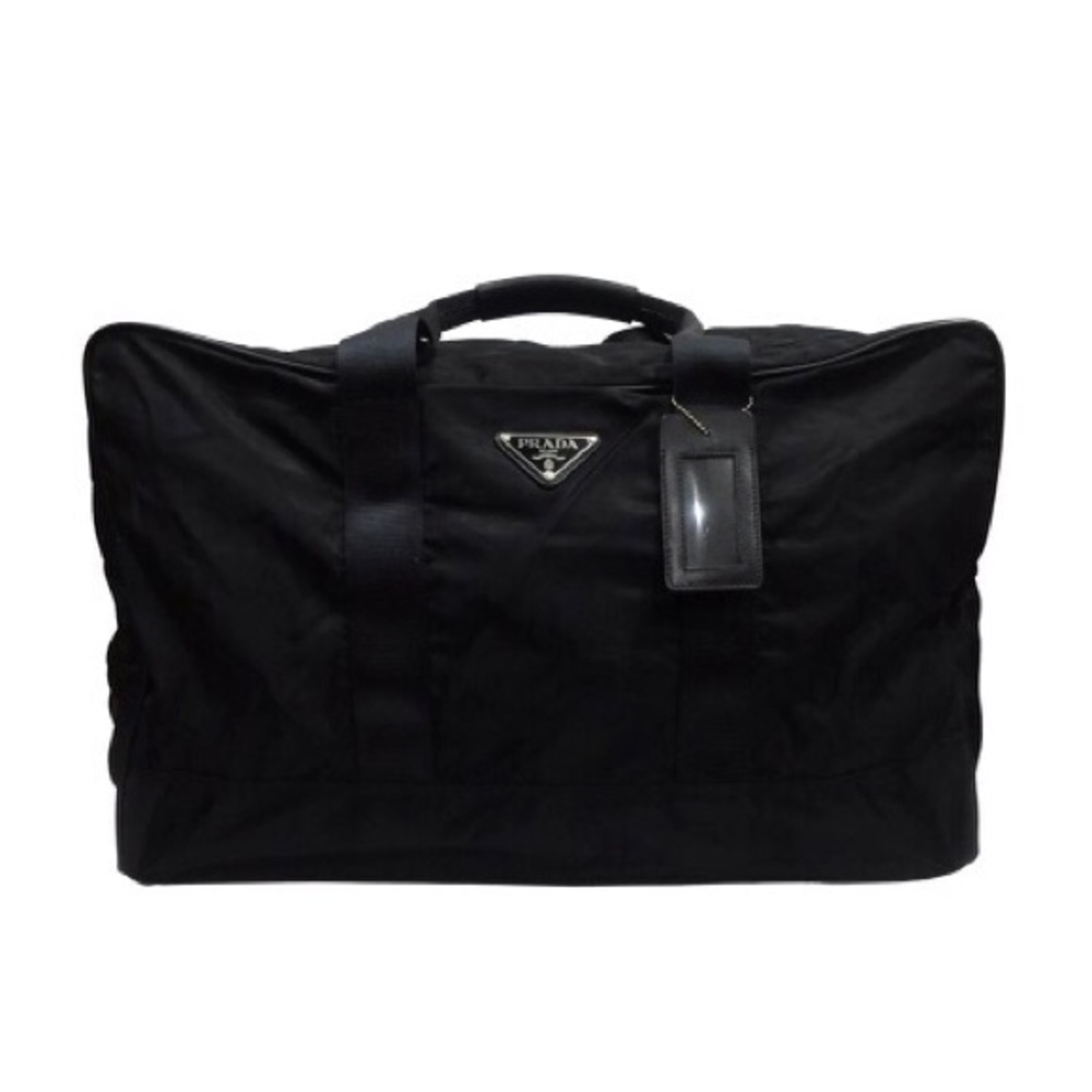 Prada black nylon triangle logo XL Boston duffle travel bag
